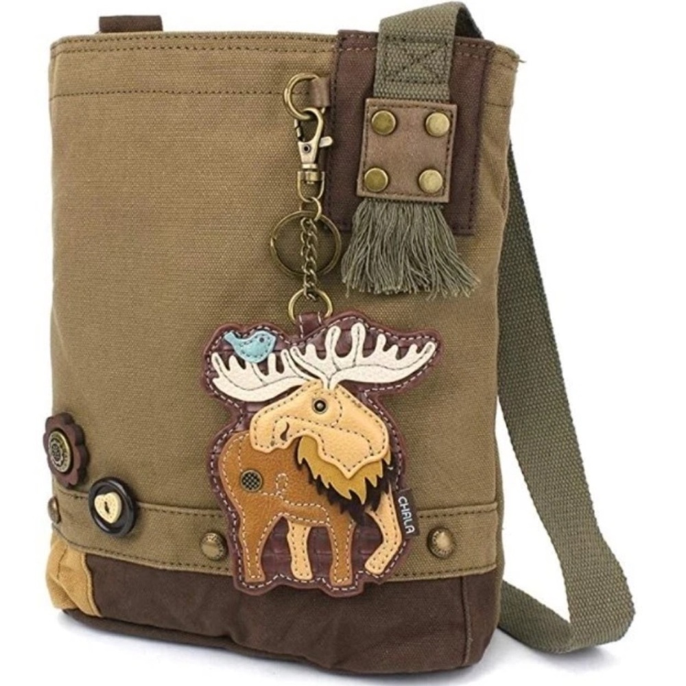 Canvas Crossbody Bag with Moose Design